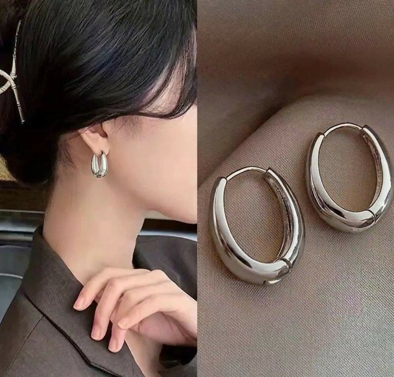 Oval Ear Hoops Pair-00470 | Women Jewelry | Earrings | Brand New