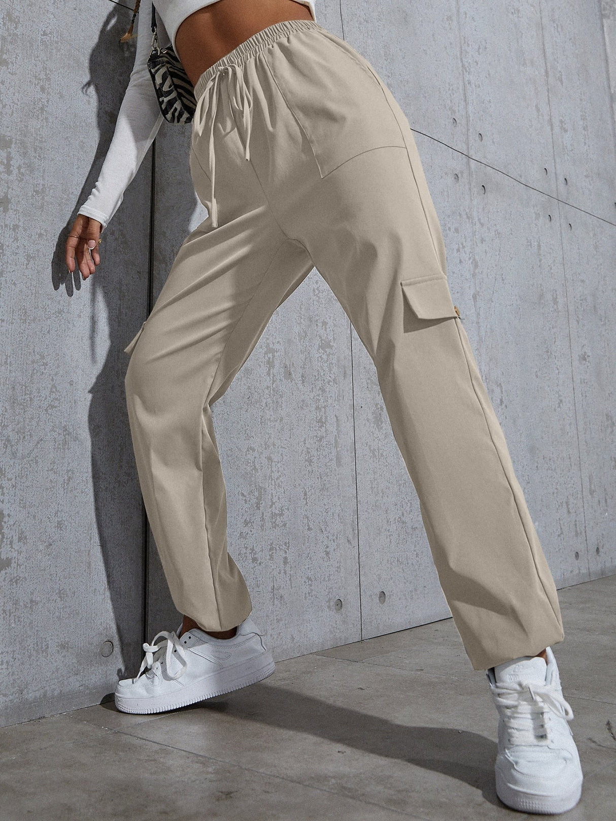 Buy SHEIN Knot Waist Flap Pocket Cargo Pants in Pakistan