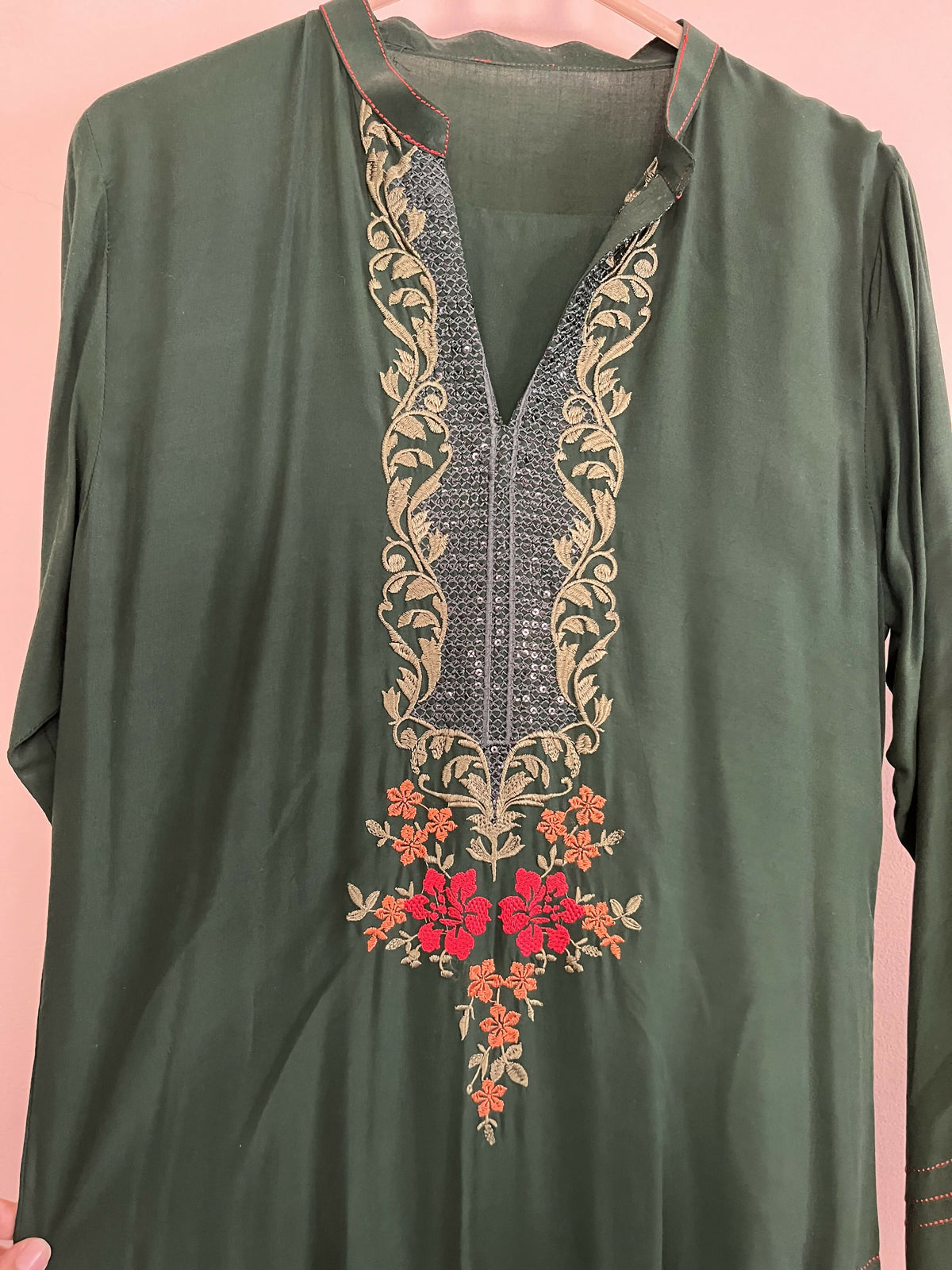 Green & Red Embroidered 2Pc | Women Locally Made Formals | Small | New