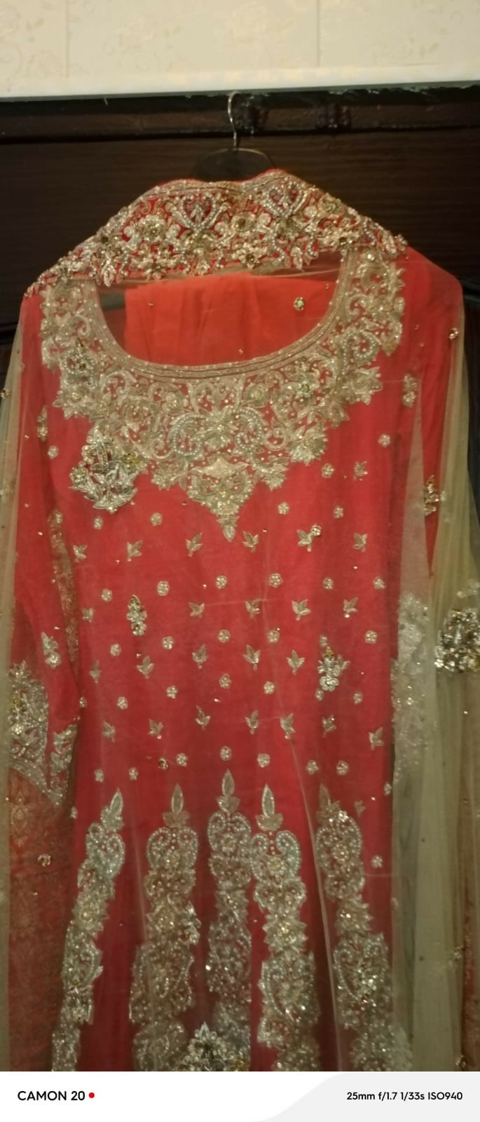 Red Long Bridal Maxi with Golden Dupatta | Women Bridals | Small | Worn Once