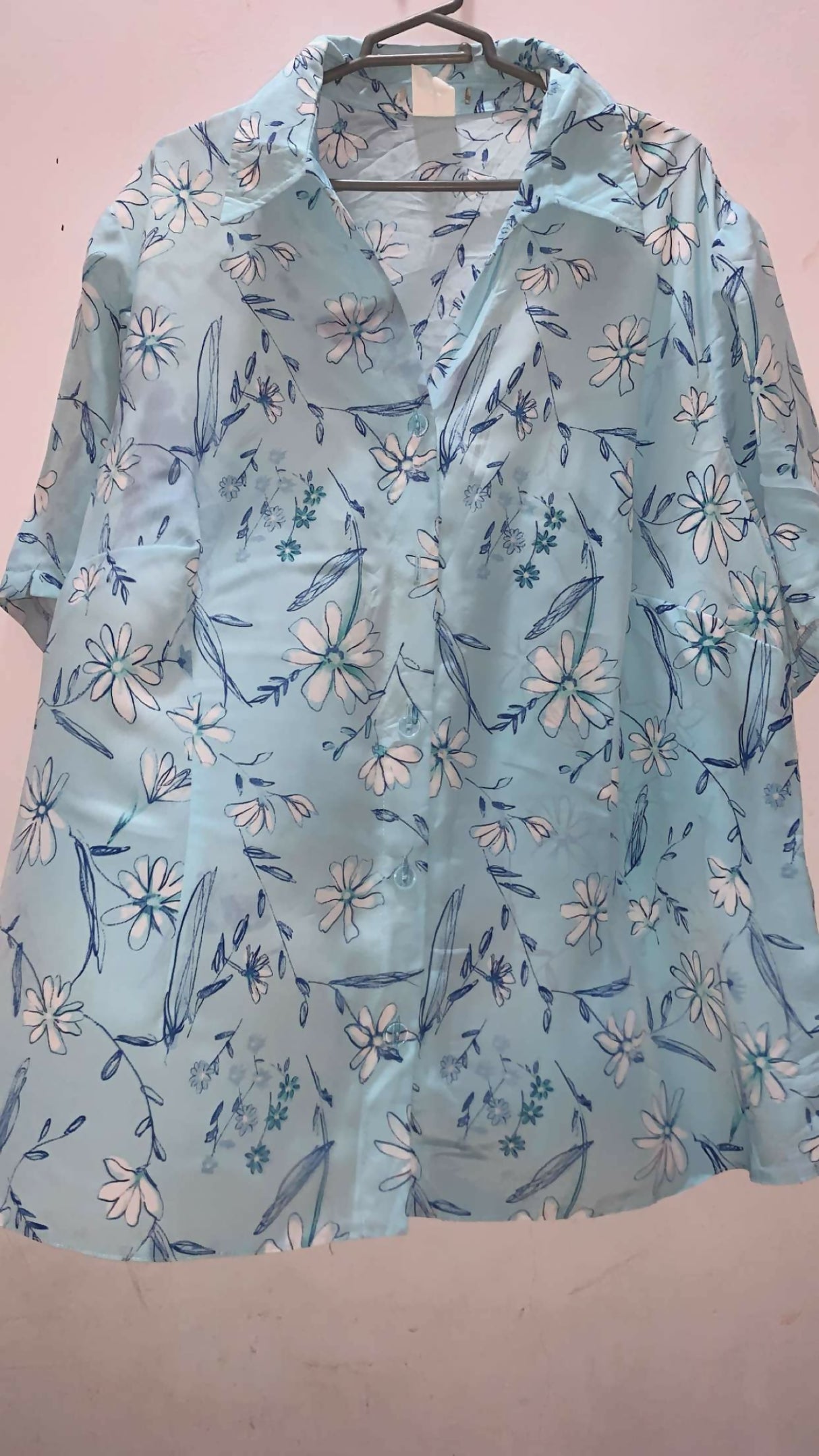 Sky Blue Floral Baggy Shirt stylish Western Top | Women Tops & Shirts | XLarge | Preloved