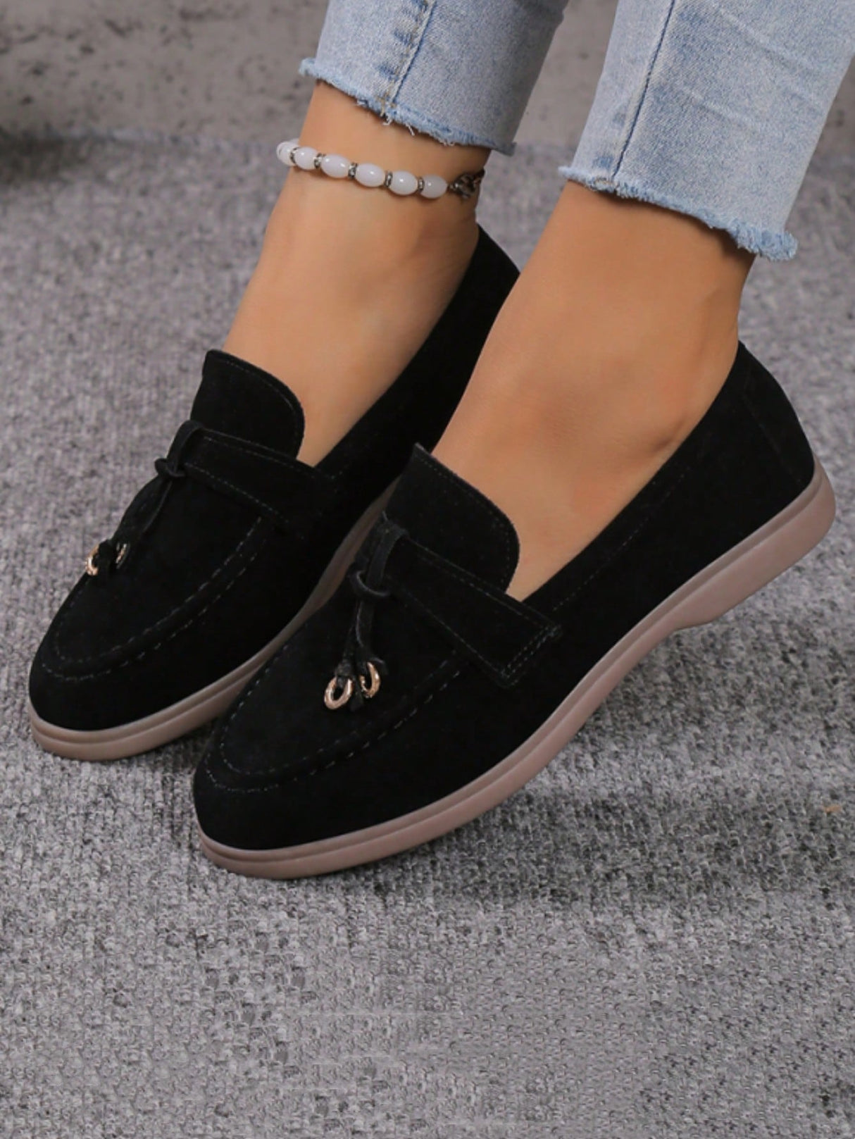 Buy SHEIN Ladies' Metal Ring Decorated Low-heeled Loafers Black in Pakistan