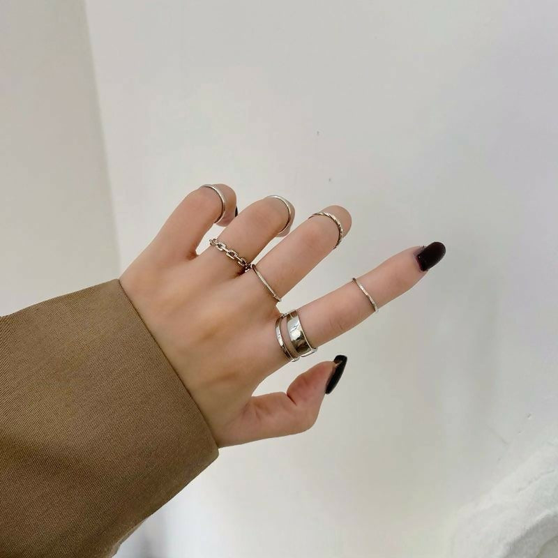 Silver Rings Set (7 Pcs) | Women Jewerly | Rings | Silver | Size: 8 | Brand New