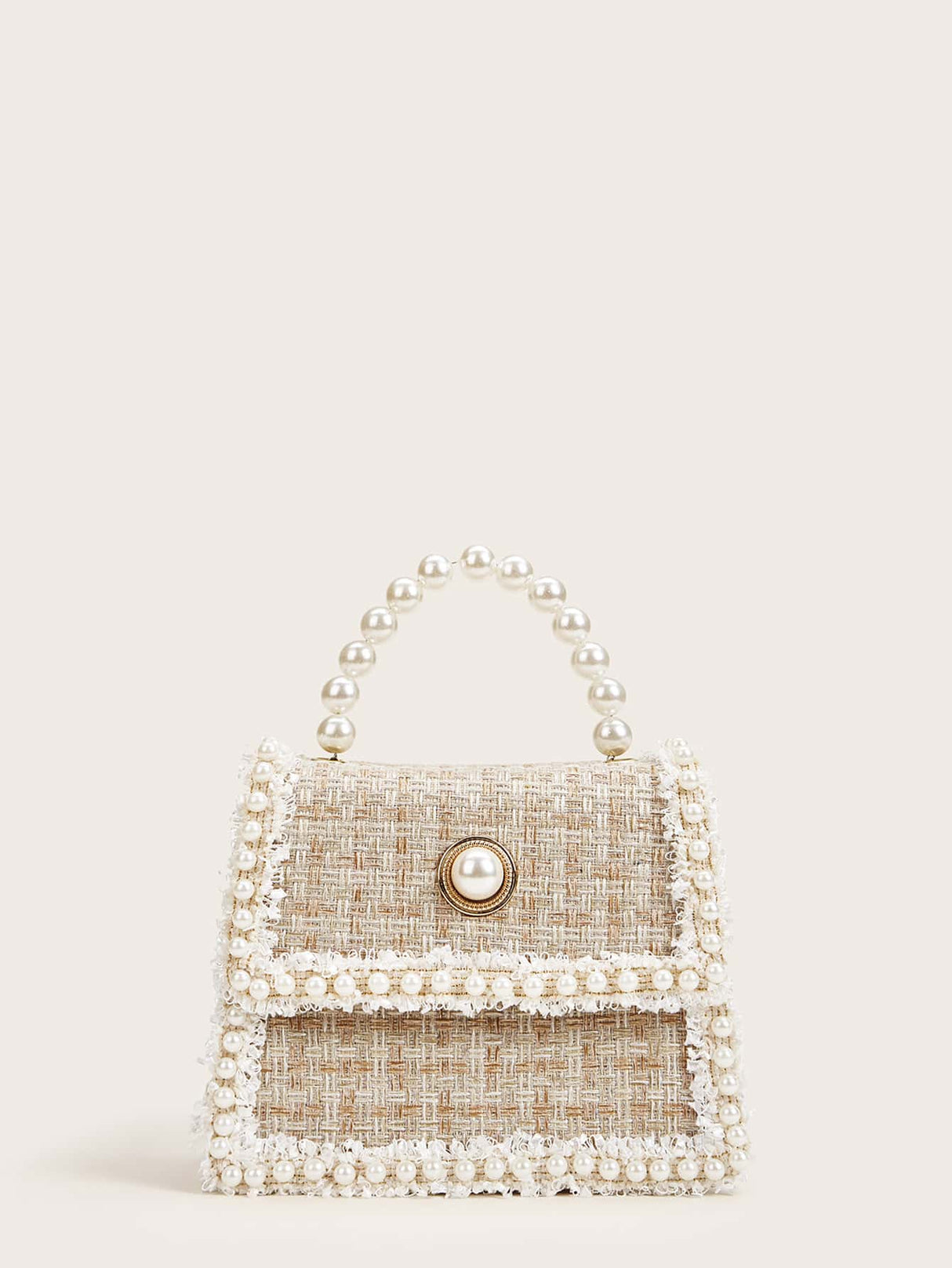 Buy SHEIN Lightweight,Business Casual Glitter, Shiny, Luxury, Glamorous, Elegant, Exquisite Mini Faux Pearl Decor Tweed Satchel Bag in Pakistan