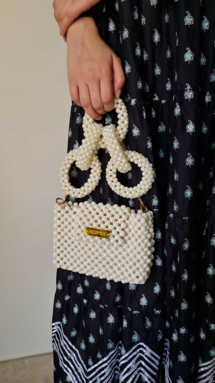 Pearl Beaded Bag with Unique Rings Handle | Brand New | Pearls Bag