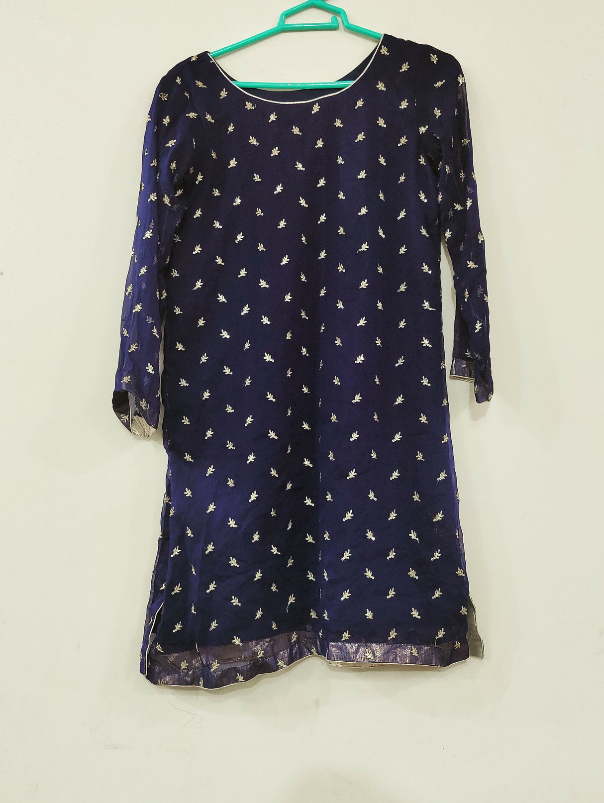 Dark Blue Chiffon 2 Pc Suit | Women Locally Made Kurta | Medium | Worn Once