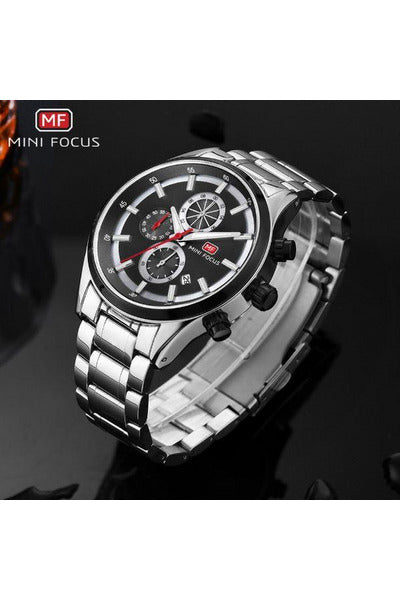 Buy Mini Focus SIlver Stainless Steel Black Dial Quartz Watch for Gents- MF0081G-01 in Pakistan