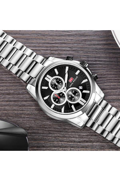 Buy Mini Focus Silver Stainless Steel Black Dial Quartz Watch for Gents- MF0134G-03 in Pakistan