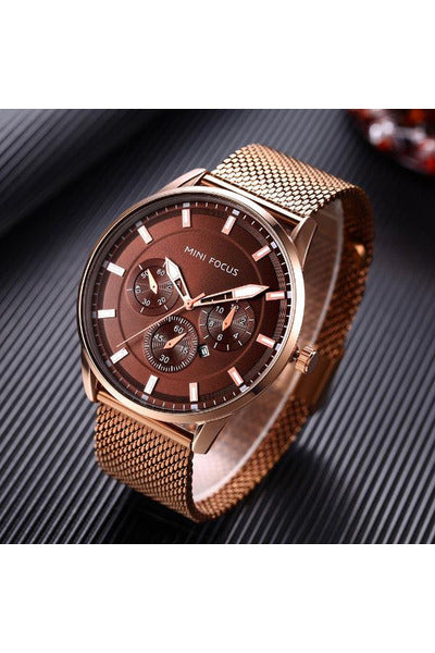 Buy Mini Focus Brown Stainless Steel Mesh Brown Dial Quartz Watch for Gents- MF0178G-01 in Pakistan