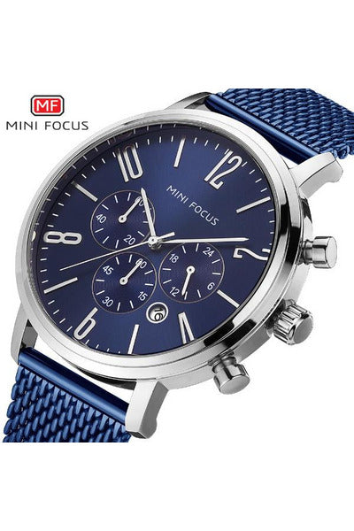 Buy Mini Focus Blue Stainless Steel Mesh Blue Dial Quartz Watch for Gents- MF0183G-1 BLU-BLU-ST in Pakistan