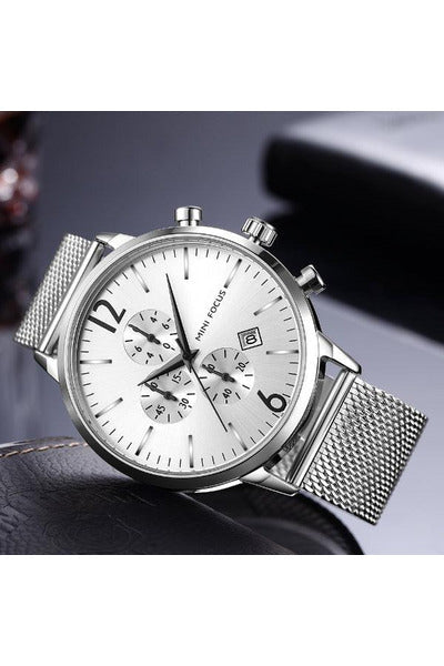 Buy Mini Focus Silver Stainless Steel Mesh Silver Dial Quartz Watch for Gents- MF0185G-1 SL-ST in Pakistan