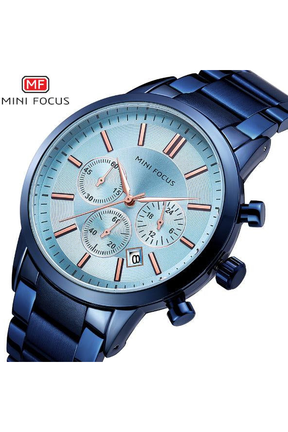 Buy Mini Focus Blue Stainless Steel Sky Blue Dial Quartz Watch for Gents- MF0188G-05 in Pakistan