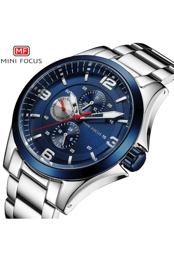 Buy Mini Focus Silver Stainless Steel Blue Dial Quartz Watch for Gents- MF0199G-01 in Pakistan