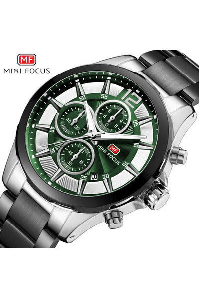 Buy Mini Focus Dark Grey Stainless Steel Green Dial Quartz Watch for Gents- MF0237G-03 in Pakistan
