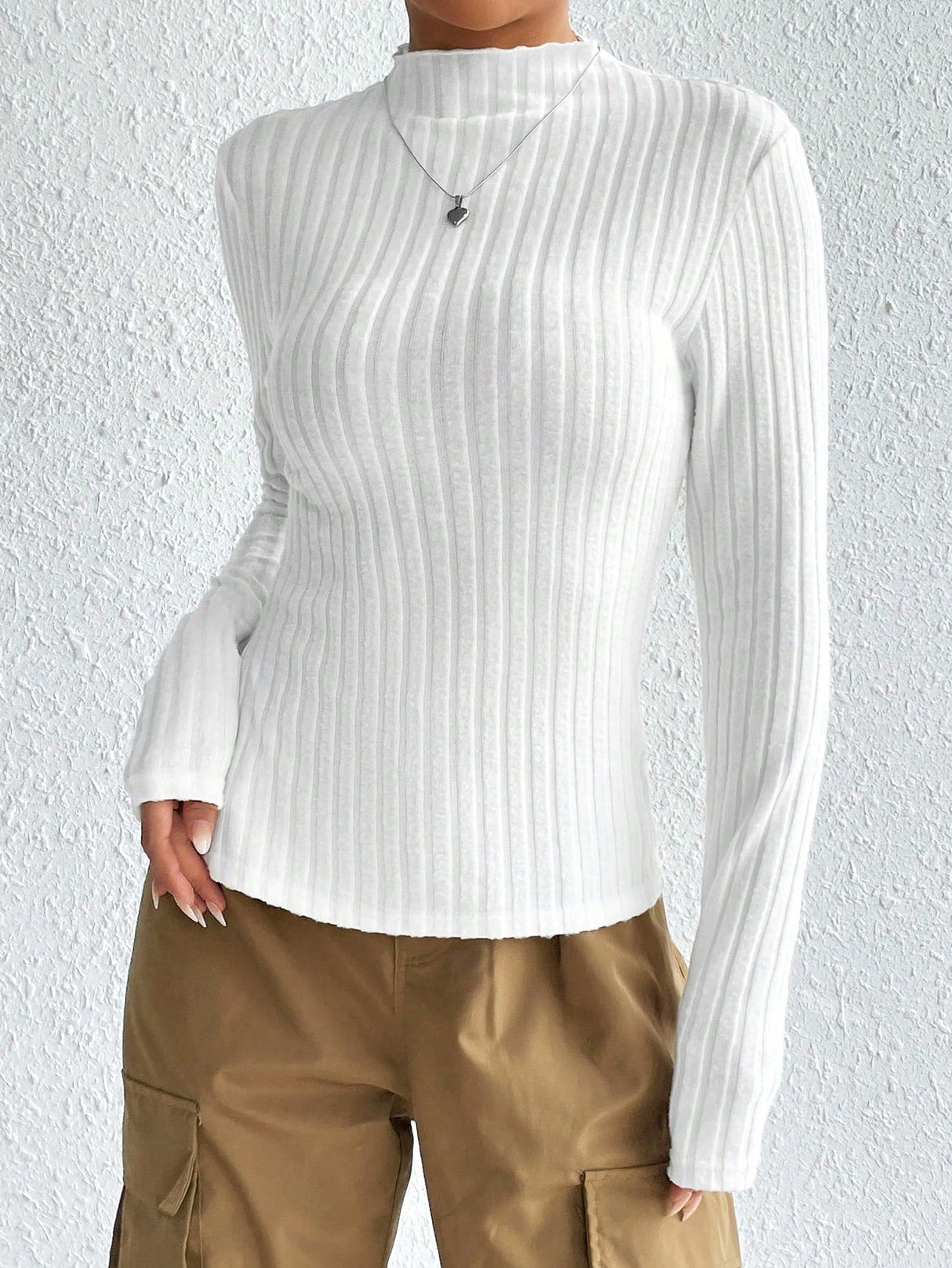 Buy SHEIN Mock Neck Ribbed Knit Tee in Pakistan
