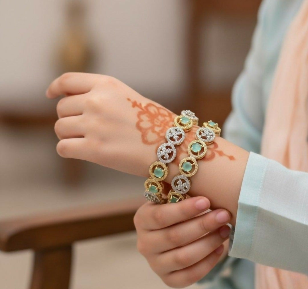 Round Stone Flower Bangle Set-00001 | Women Jewelry | Bangles/Bracelets | Brand New