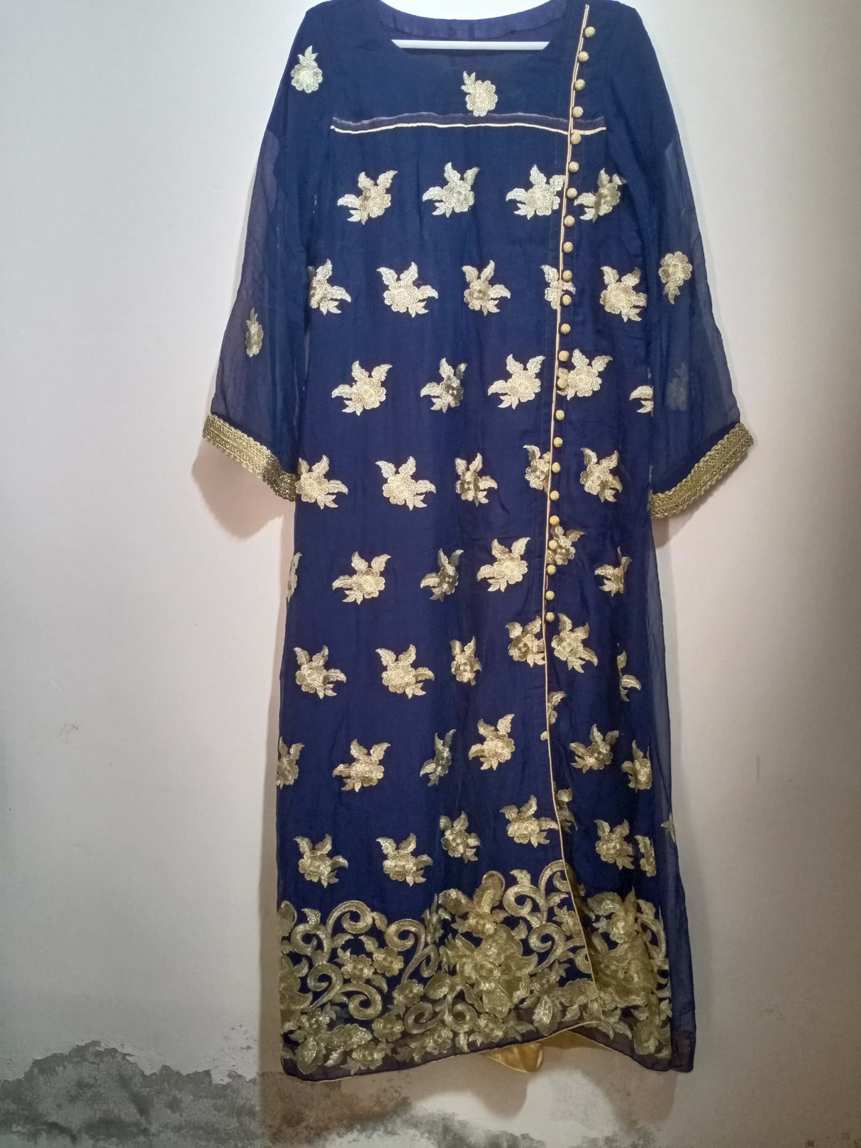 Dark Blue Side Cut Open Frock | Women Locally Made Formals | Large | Worn once