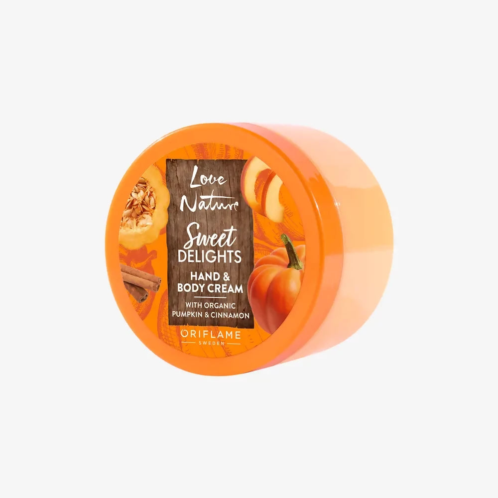 Oriflame | Love Nature | Sweet Delights Hand & Body Cream with Organic Pumpkin & Cinnamon | Women Beauty Skincare | Face | 150 ml | Brand New