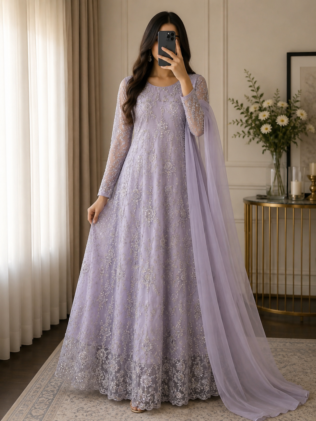 Lilac Embroidered Maxi | Women Frocks & Maxis | Small | Preloved