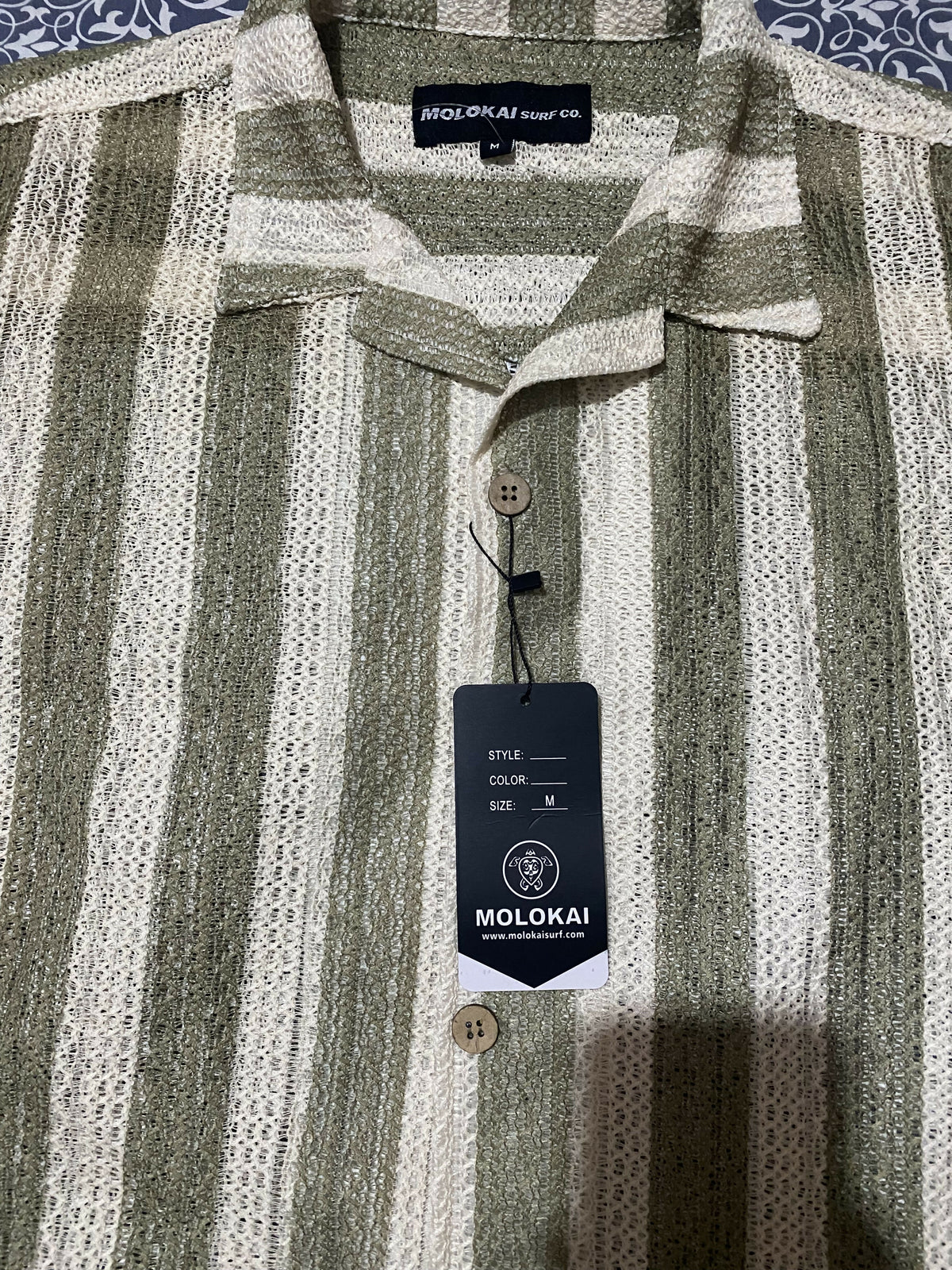 Molokai Green Striped Crochet Button Down Shirt