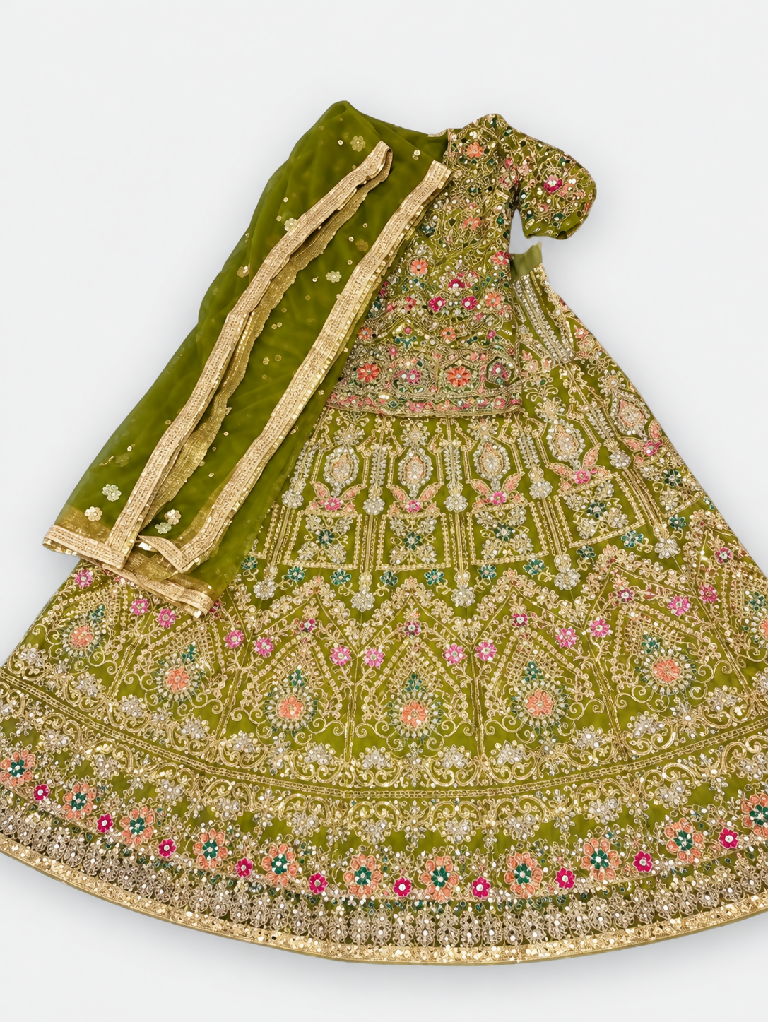 Green Mehndi Lehnga | Women Bridals | Medium | Worn Once