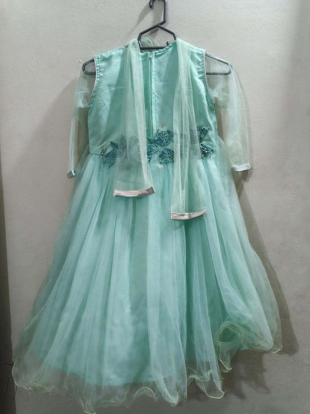 3 PC Sea Green Embroidered Frock | Girls Skirts & Dresses | Size: 7 to 8 Yrs | Preloved