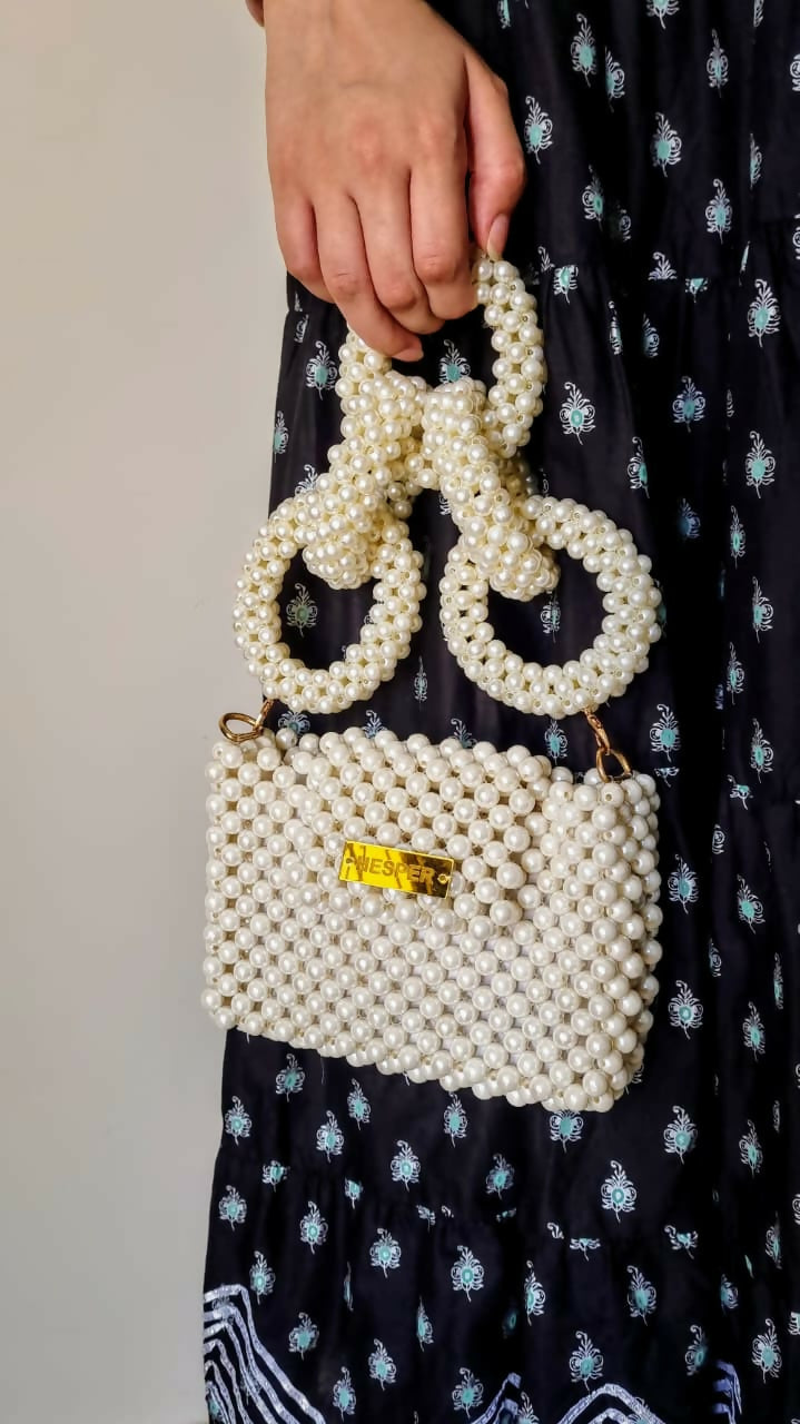 Pearl Beaded Bag with Unique Rings Handle | Brand New | Pearls Bag