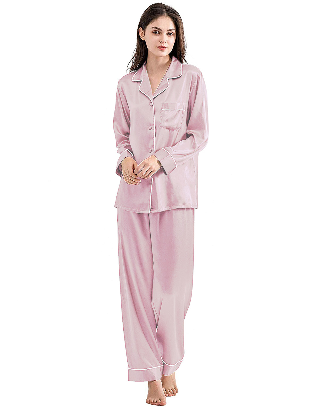 Buy Silk PJ Set With Scrunchie - Pink in Pakistan