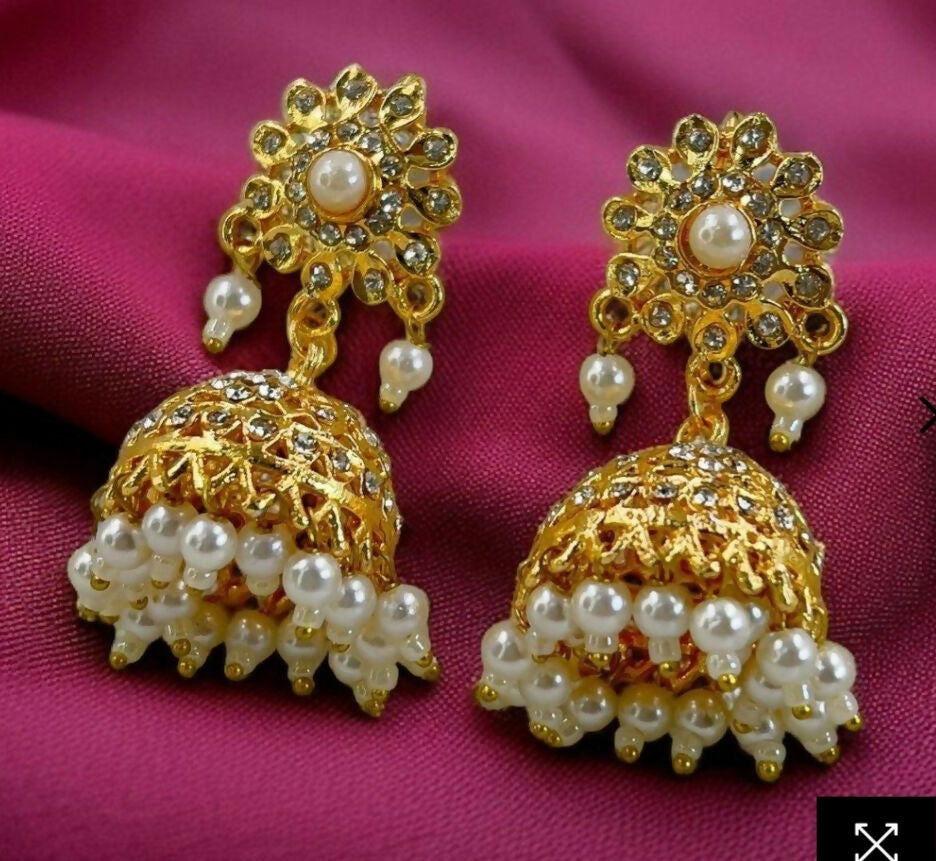 Round flower pearl drop jhumki-00040 | Women Jewelry | Earrings | Brand New