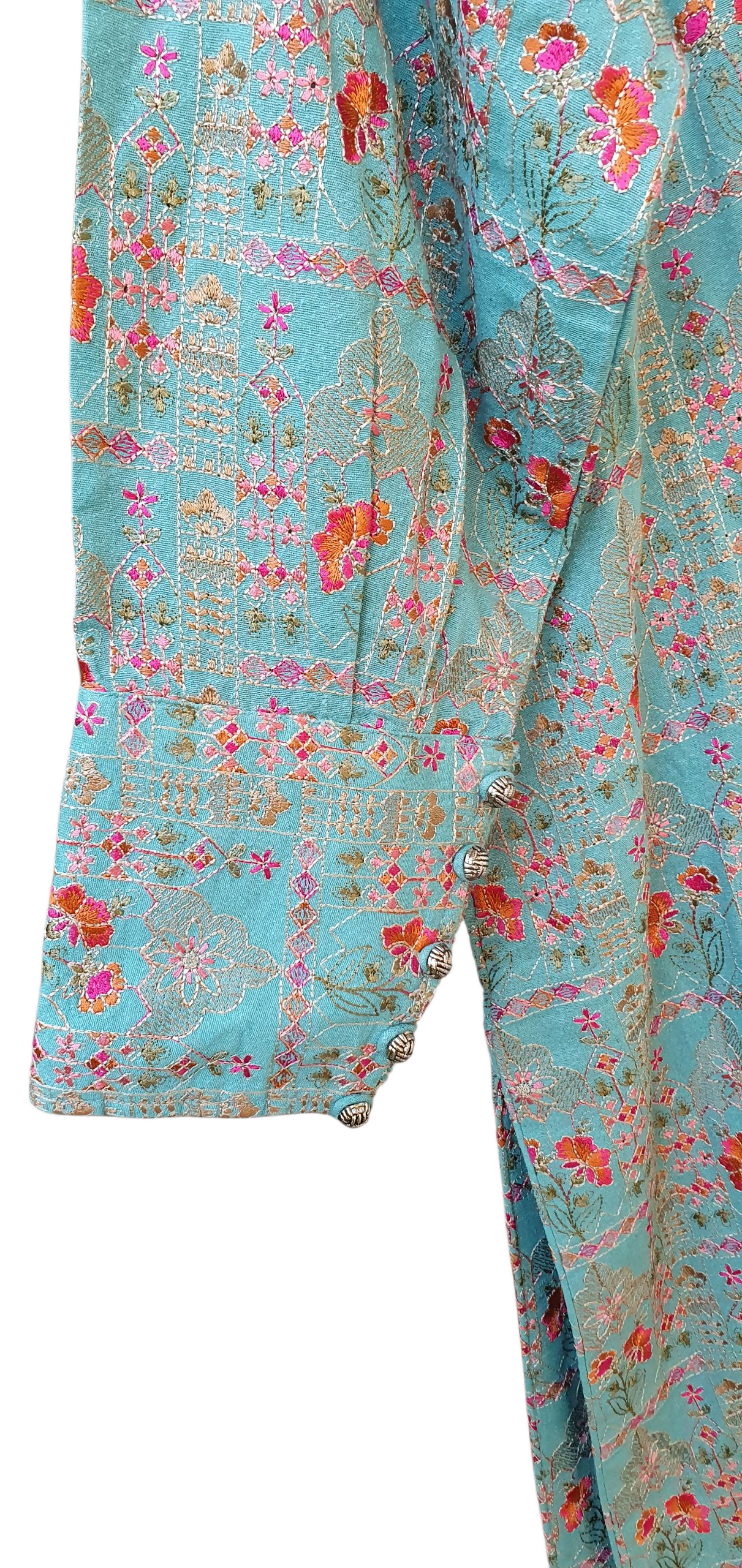 Bareeze |Turquoise Lawn Karandi Shirt Trouser | Women Branded Shirt Trouser | Size Medium | Worn Once