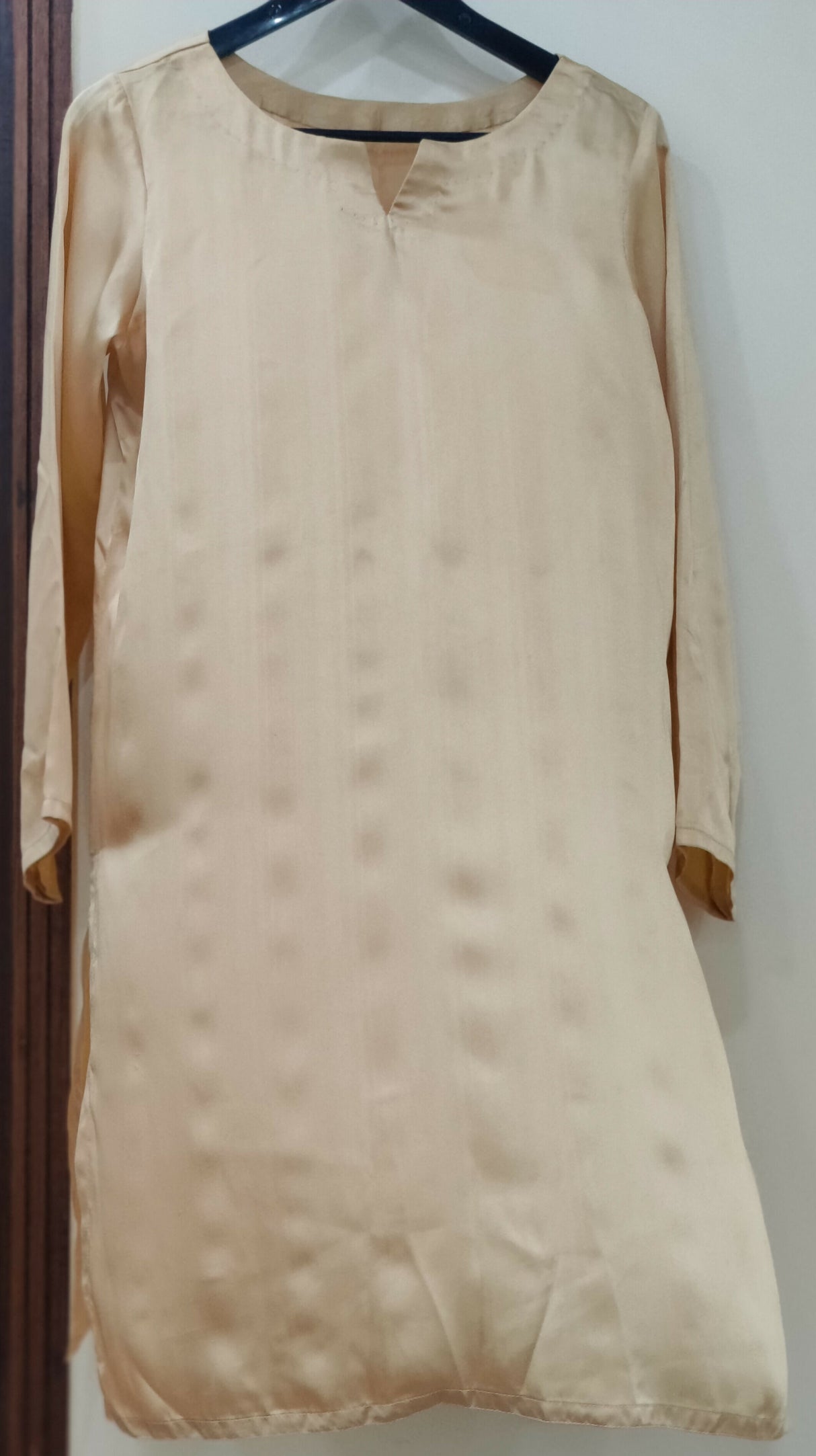 Golden 3PC Suit With Farshi Shalwar | Women Locally Made Kurta | Medium | New