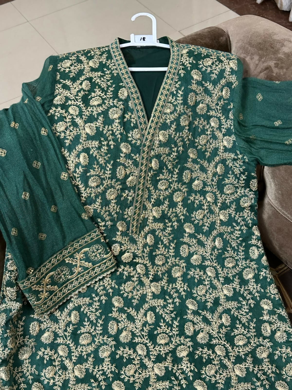 Green Embroidered Shirt | Women Locally Made Formals | Large | Worn Once