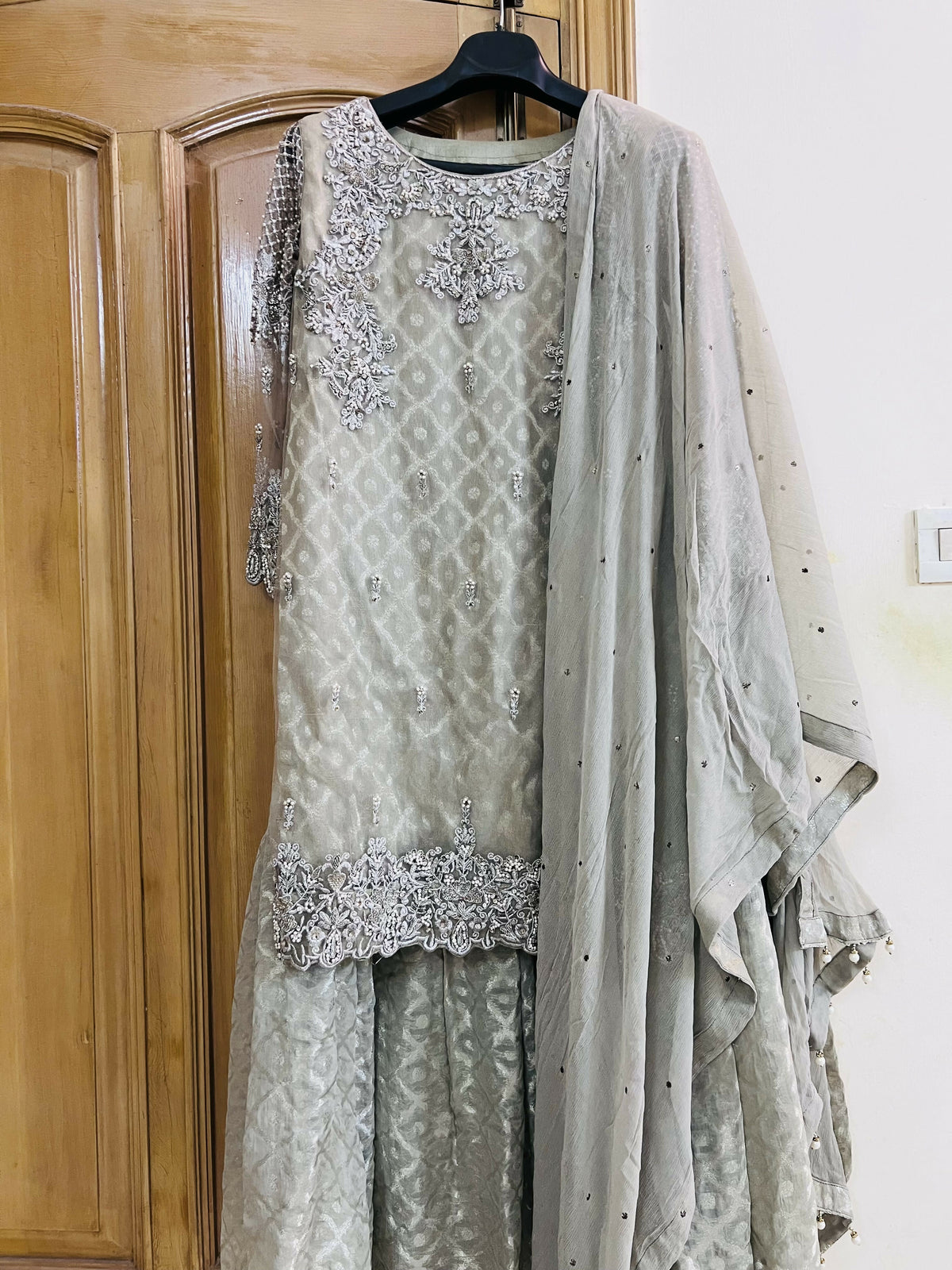 Sha Posh | Ghararas, Shararas & Lehngas | Women Branded Formals | Medium | Silver | Worn Once
