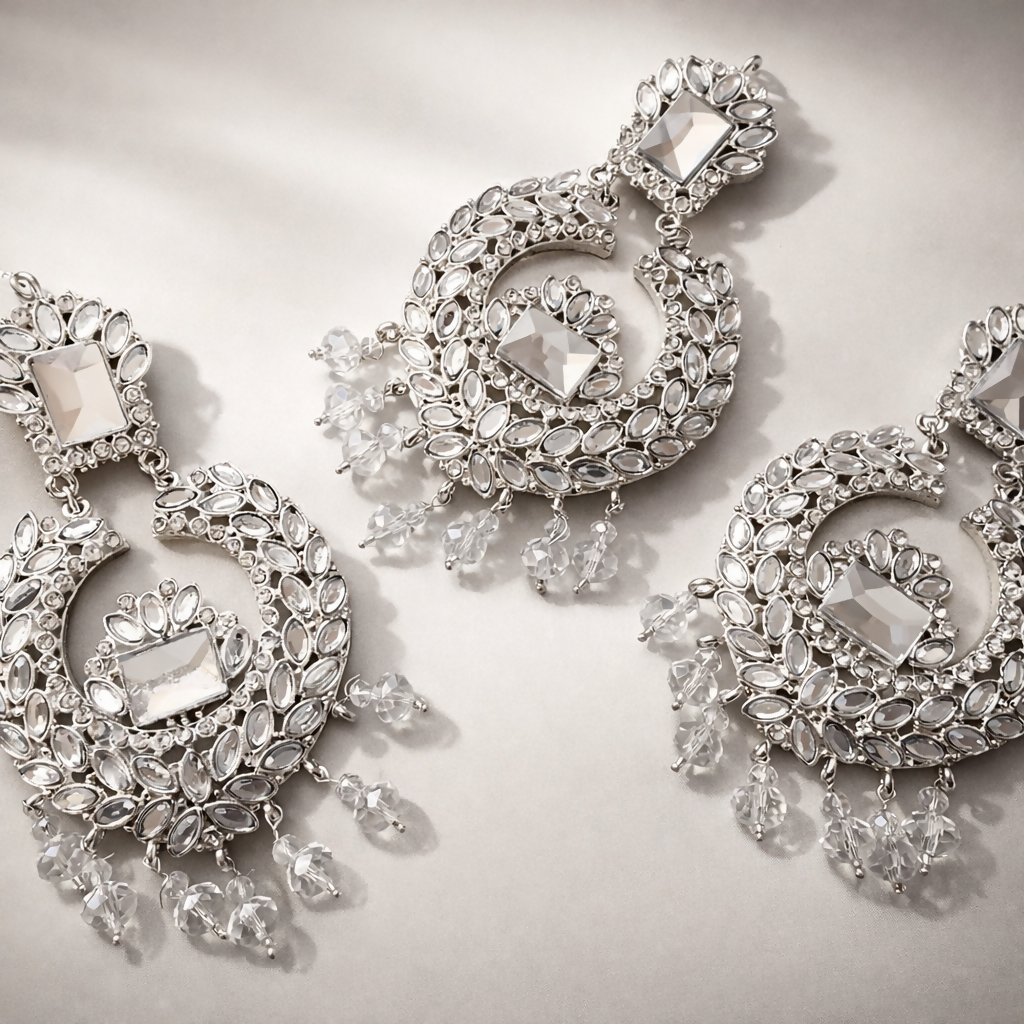 Silver Tikka and Earrings Kundan Set | Women Jewelry | Wedding Jewelry & Sets | New