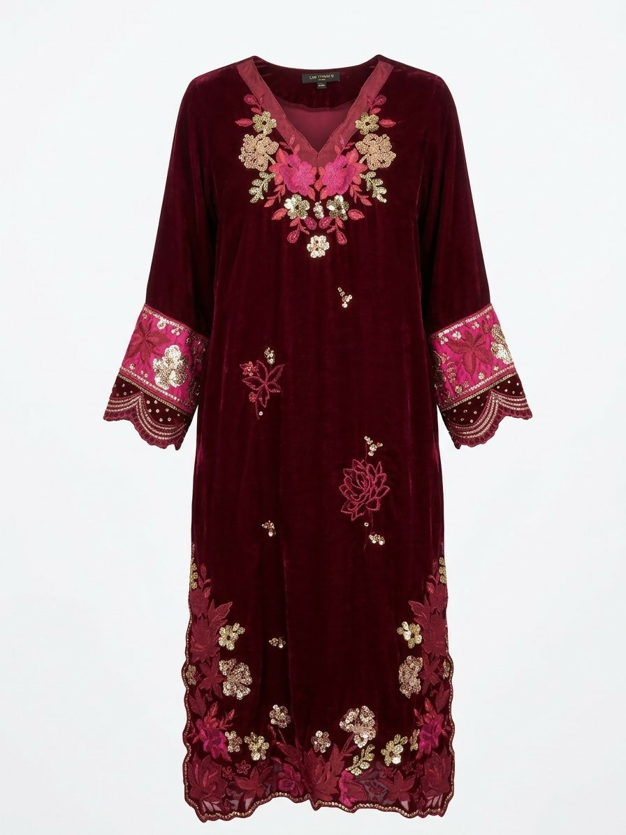 Limelight | Velvet Kaftan | Women Branded Formals | Maroon | Medium | Worn Once