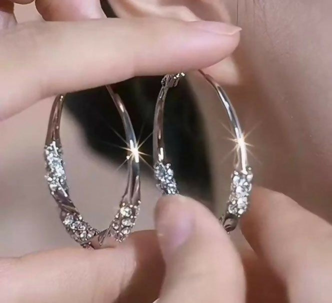 Crystal Round Drop Hoops Pair-00465 | Women Jewelry | Earrings | Brand New