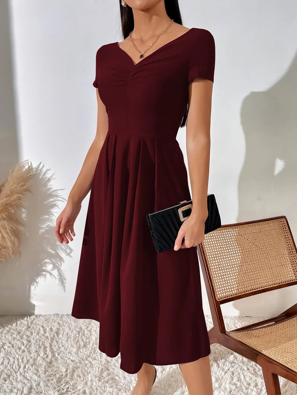 Buy Shein Ruched Pleated Detail A-line Dress in Pakistan
