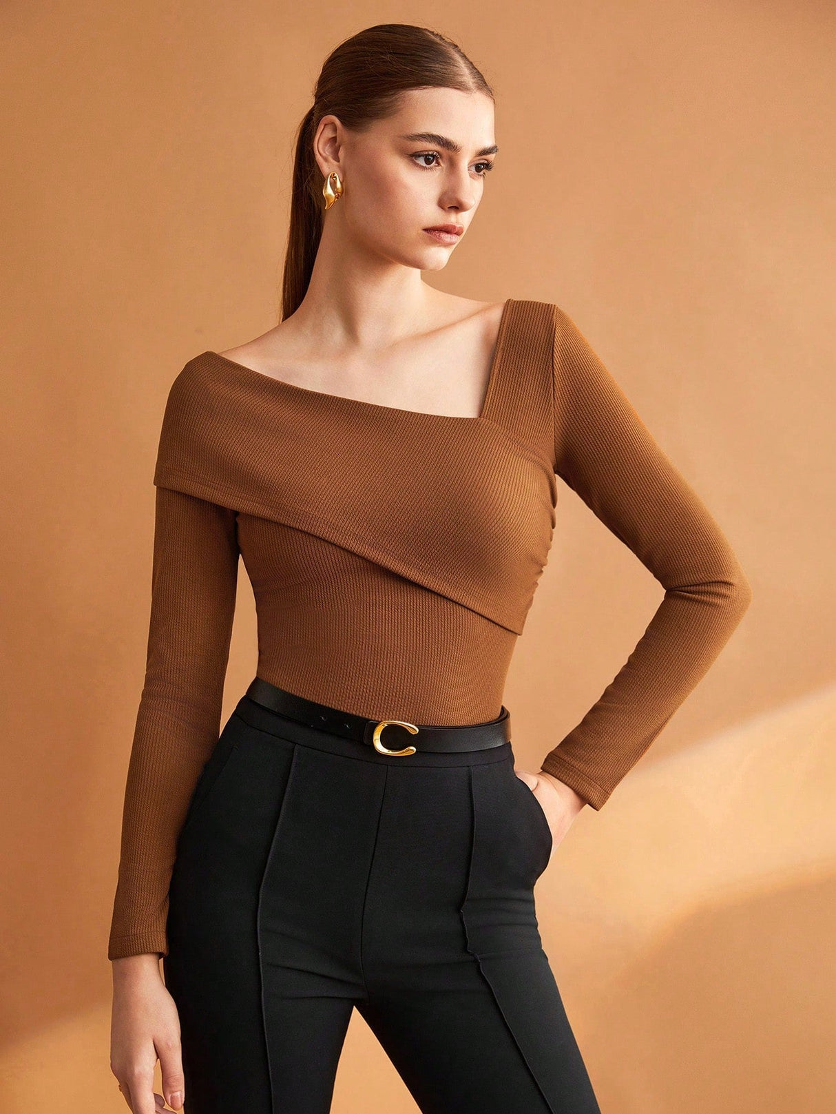 Buy SHEIN BIZwear Foldover Asymmetrical Neck Tee in Pakistan