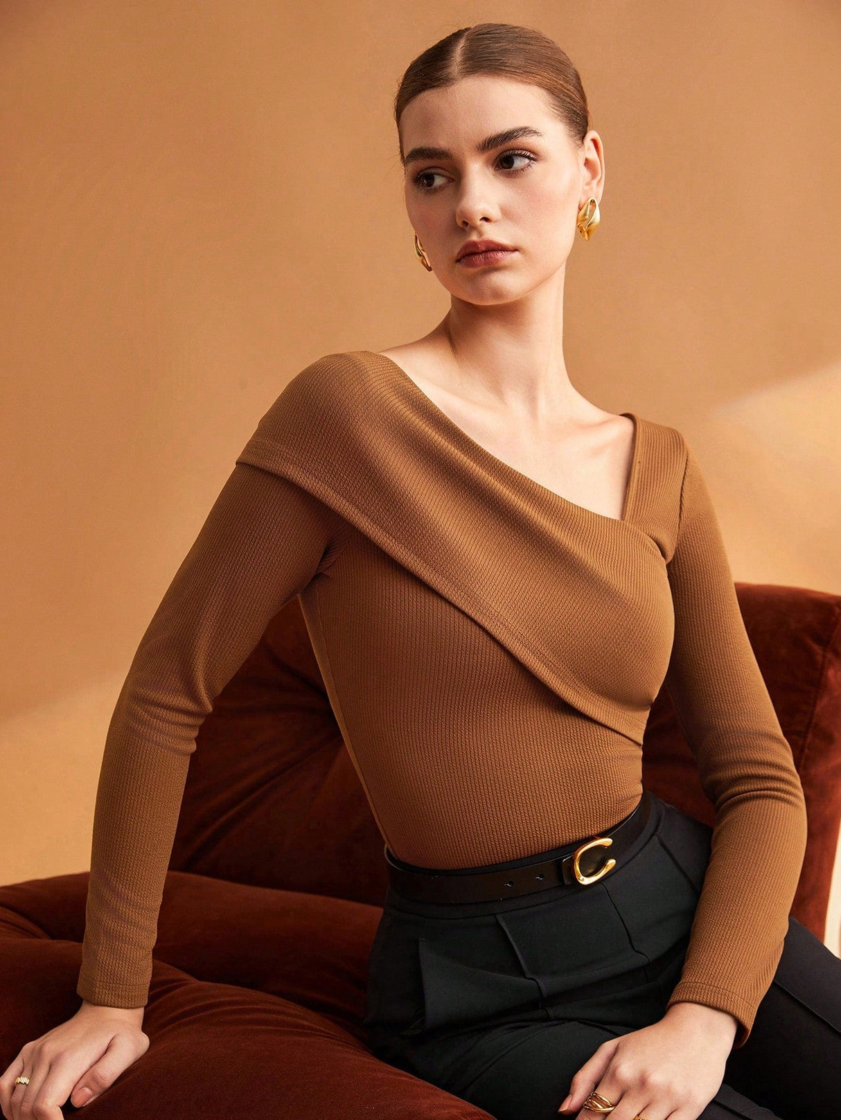 Buy SHEIN BIZwear Foldover Asymmetrical Neck Tee in Pakistan