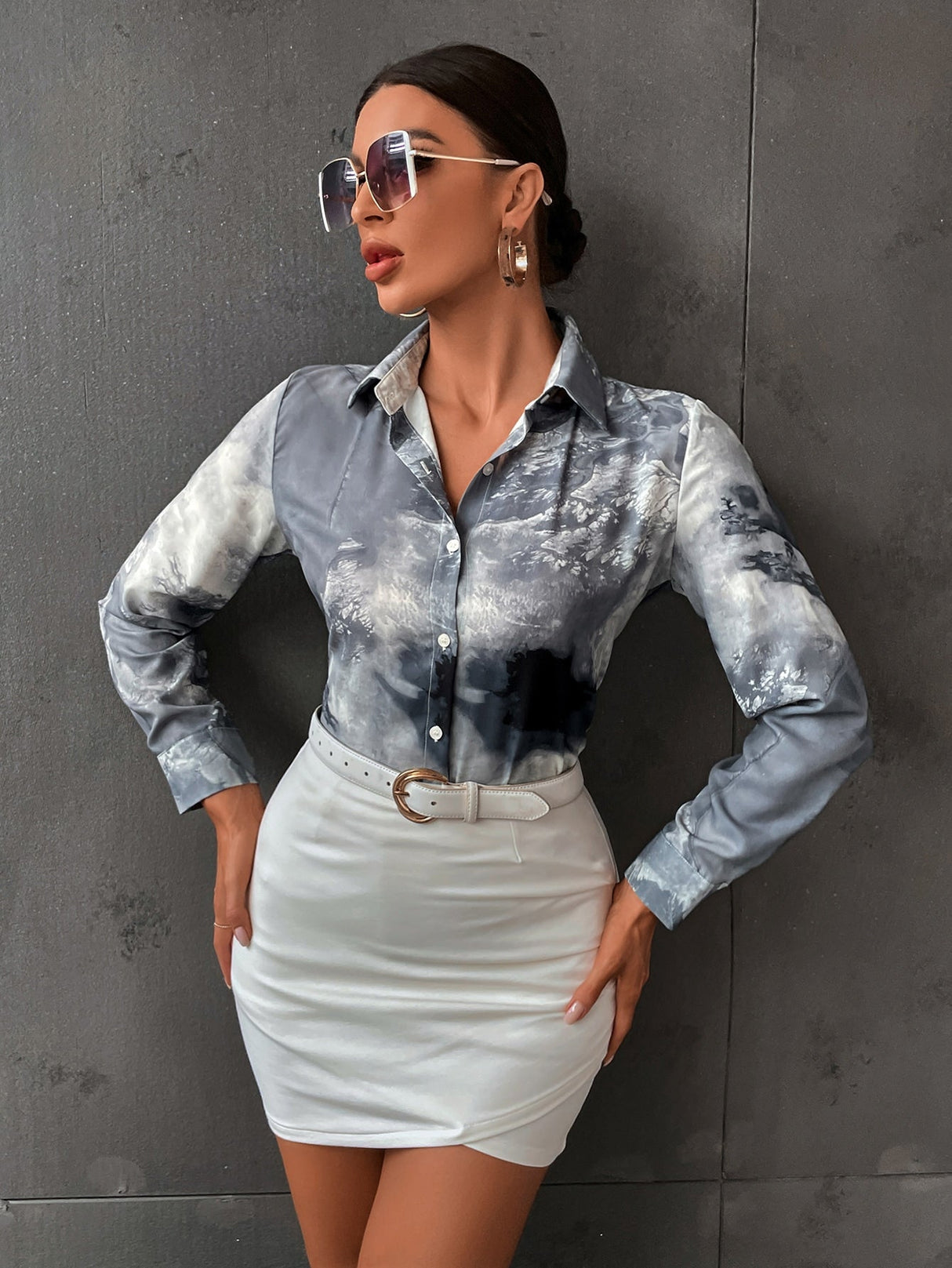 Buy SHEIN BIZwear Random Print Button Front Shirt Workwear in Pakistan