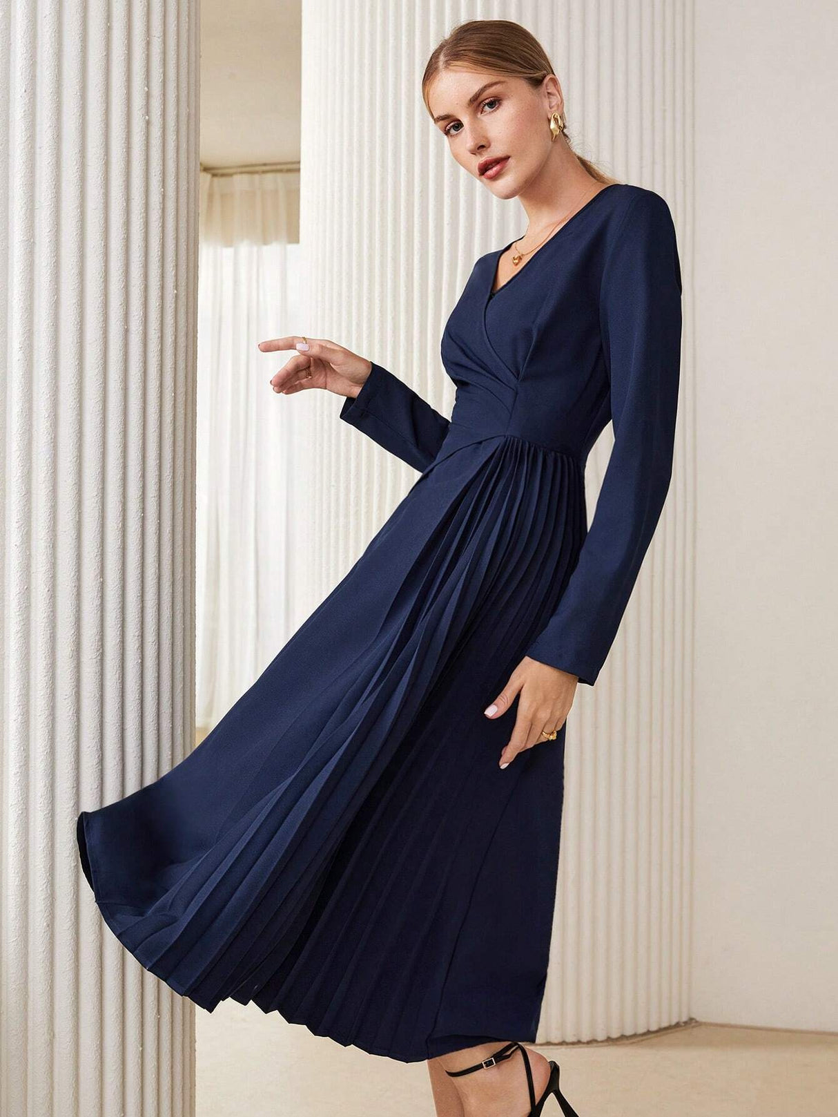 Buy SHEIN BIZwear Surplice Neck Pleated Hem Dress in Pakistan