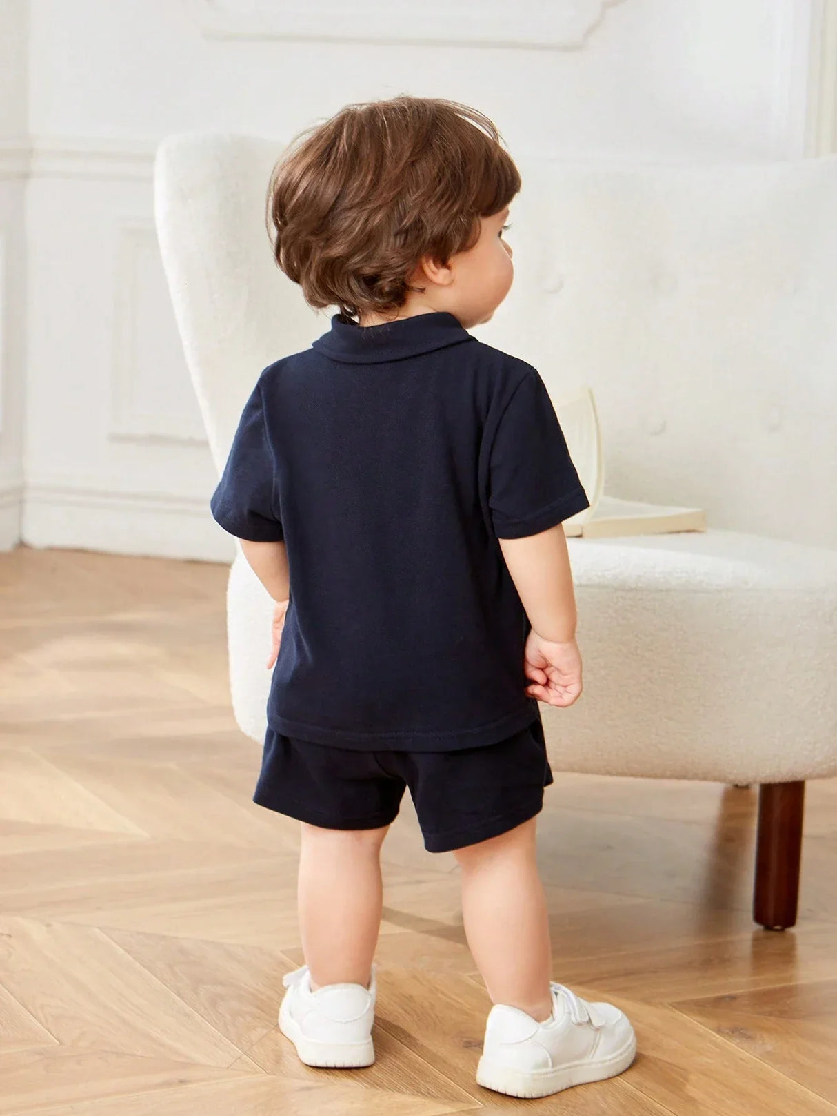 Buy SHEIN Baby Boy's Casual Colorblock Short Sleeve Polo Shirt And Elastic Waist Shorts Set in Pakistan