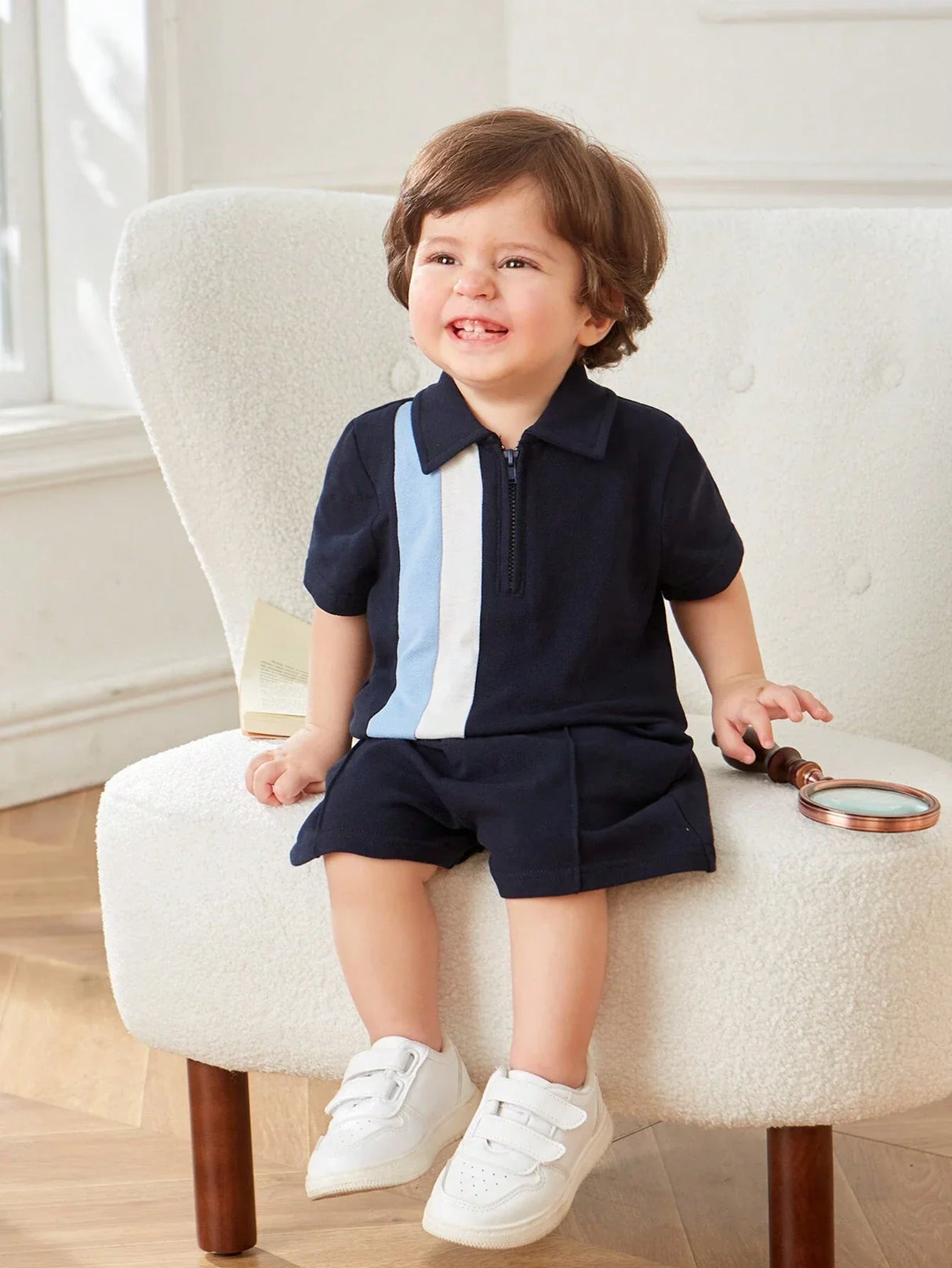 Buy SHEIN Baby Boy's Casual Colorblock Short Sleeve Polo Shirt And Elastic Waist Shorts Set in Pakistan