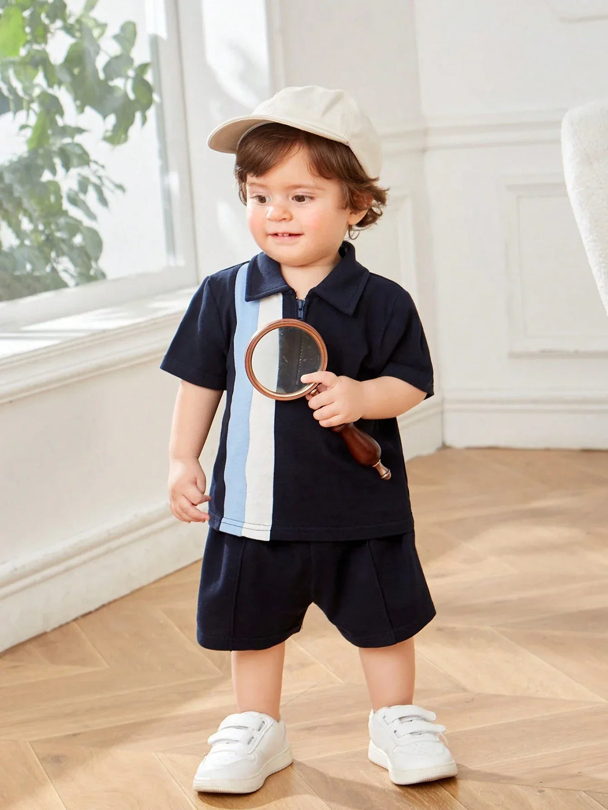 Buy SHEIN Baby Boy's Casual Colorblock Short Sleeve Polo Shirt And Elastic Waist Shorts Set in Pakistan