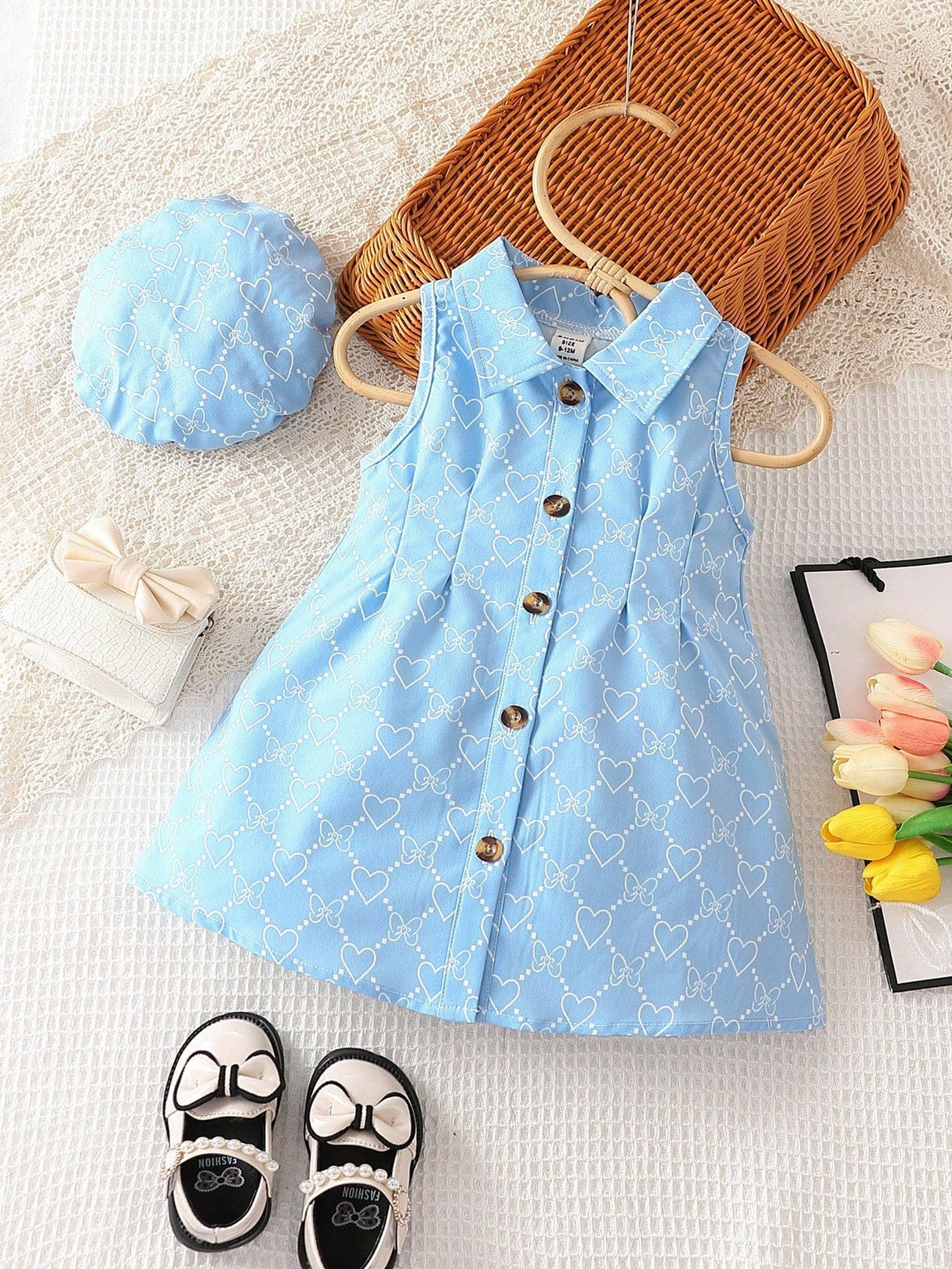 Buy SHEIN Baby Girl Allover Heart Print Shirt Dress & Hat in Pakistan