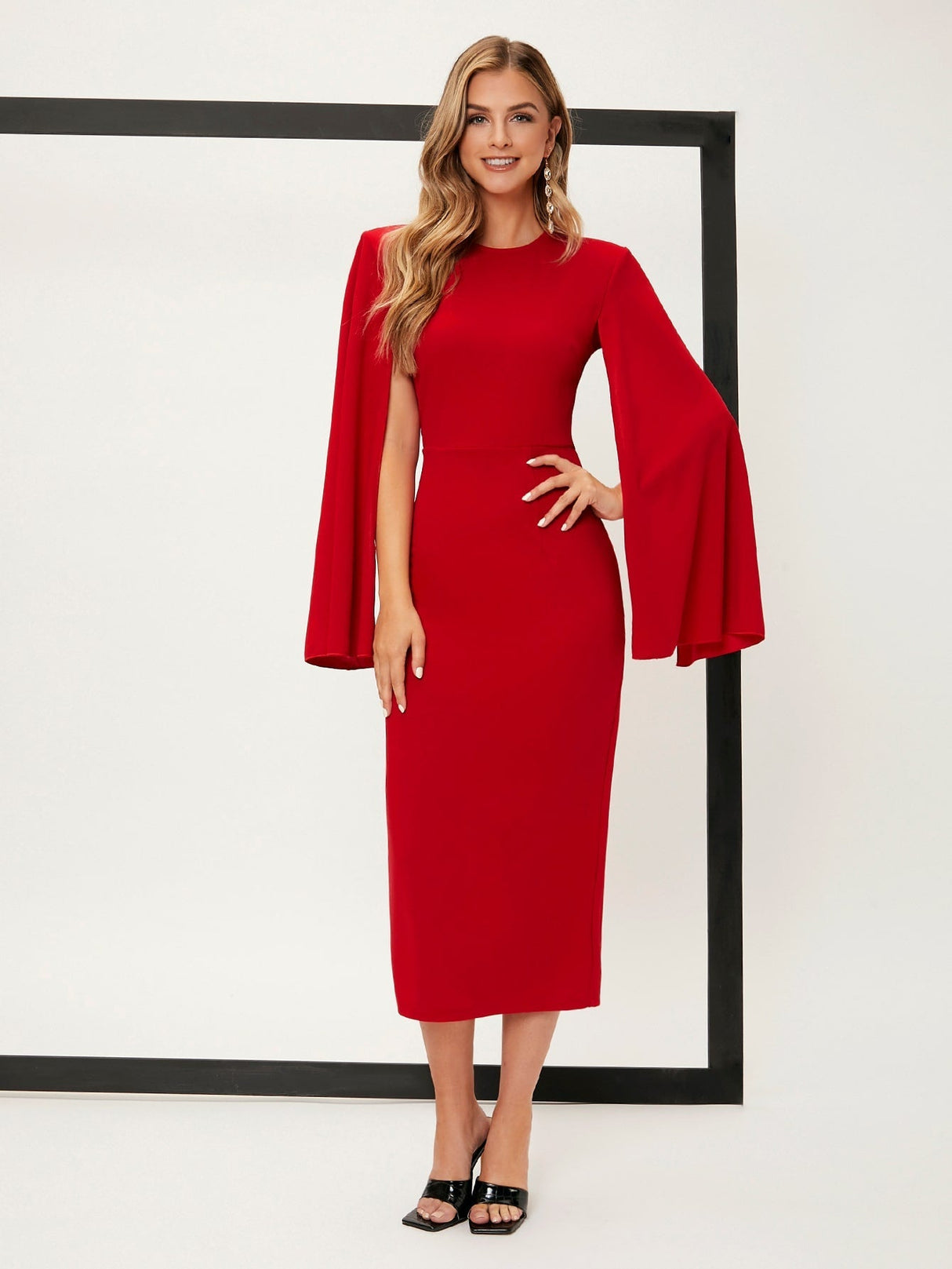 Buy SHEIN Belle Solid Cloak Sleeve Split Back Dress in Pakistan