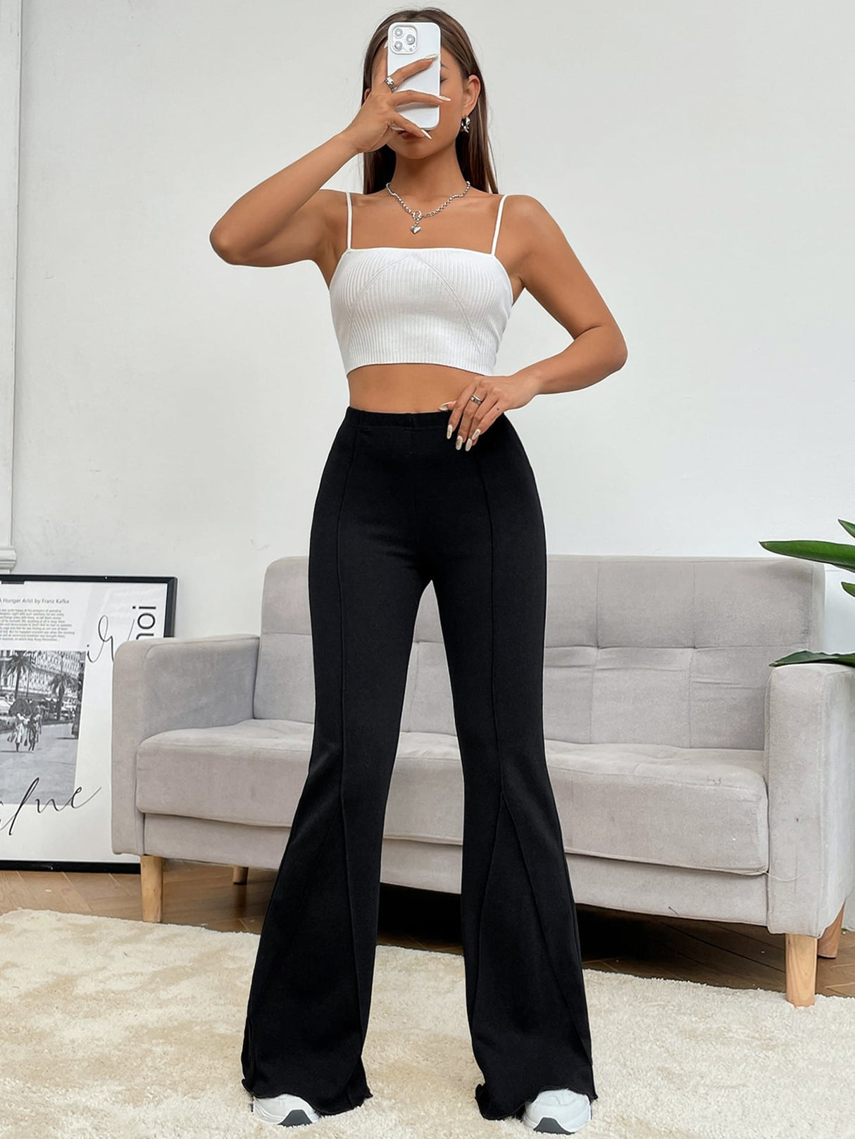 Buy SHEIN EZwear Balletcore Seam Front Flare Leg Back Pants in Pakistan