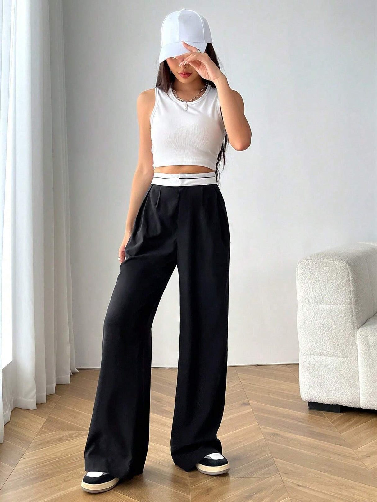 Buy SHEIN EZwear High Waist Plicated Detail Wide Leg Suit Pants in Pakistan