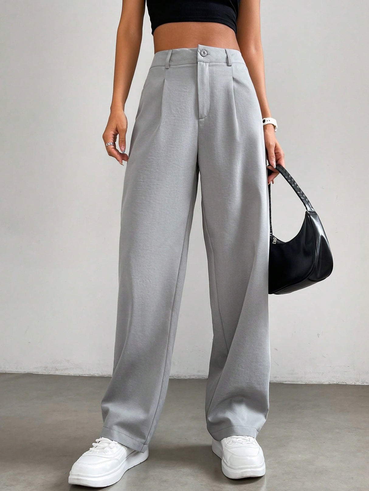 Buy SHEIN EZwear Plicated Detail Straight Leg Pants in Pakistan