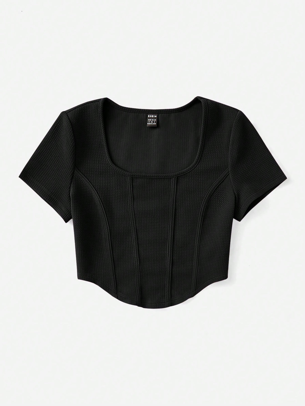 Buy SHEIN EZwear Square Neck Seam Detail Bandana Hem Tee in Pakistan